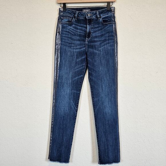 DL1961 Mara Ankle Mid-rise Straight Jeans With Metallic Stripes Women's 28 - Picture 1 of 12